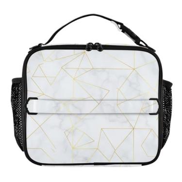 Imagem de Joisal Lancheira artística com textura de mármore branco para mulheres, meninas, lancheira personalizada, infantil, masculina, para trabalho, bolsa térmica reutilizável para adultos