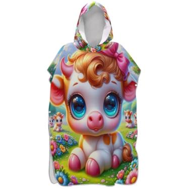 Imagem de Joisal Poncho de surfe para adultos trocador de roupa de praia com capuz toalha de banho vestível ponchos de praia para homens bonito vaca rosa