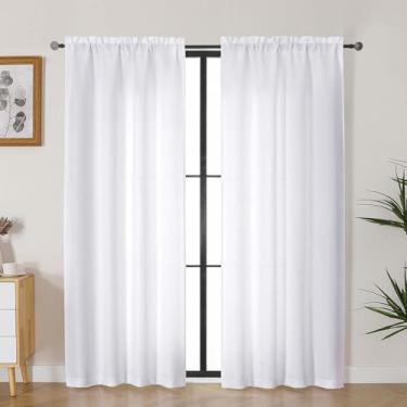 Imagem de Lecloud Bessie Cortinas brancas para quarto de 182 cm de comprimento, 2 peças, cortinas de sala de estar, decoração moderna de casa de fazenda, cortinas de tratamento de janela para sala de jantar