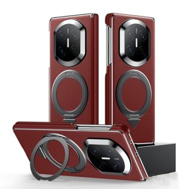 Imagem de POYUFRG Capa magnética para Huawei Mate X7, capa de couro genuíno de negócios de luxo com suporte de anel de metal e capa de proteção de dobradiça, vermelha, Mate X7