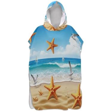 Imagem de Joisal Poncho de surf vestível para adultos trocador de roupa de praia com capuz toalha floral praia estrela do mar ponchos de praia para homens