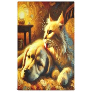 Imagem de Joisal Toalha de chá bonito cachorro fofo impressão de gato toalhas de prato para cozinha pano de limpeza decorativo absorvente 45 x 71 cm, 1 pacote