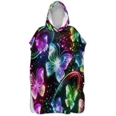 Imagem de Joisal Roupão de mudança preto brilhante borboleta para adultos, poncho de surfe, poncho masculino vestível com capuz de praia, toalha de natação