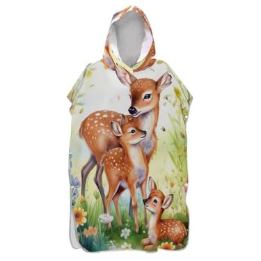 Imagem de TSENQUE Roupão de mudança de poncho de surfe de veado fofo para adultos ponchos femininos absorventes com capuz toalhas de banho de praia com capuz