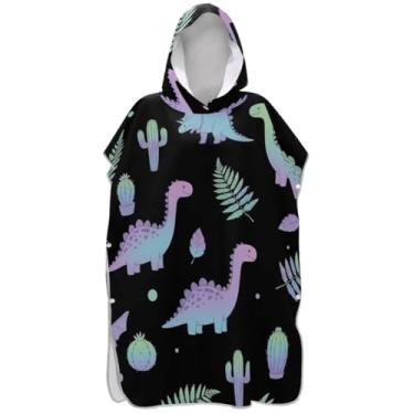 Imagem de Joisal Poncho de surfe trocador de roupão para adultos toalha de banho com capuz bonito ponchos de praia reutilizáveis para homens dinossauro fofo preto