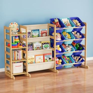 Imagem de SpaceAid Organizador de armazenamento de brinquedos 3 em 1 com 4 prateleiras e 12 caixas, organizador de brinquedos, estante de livros de 3 camadas, estante para quarto, sala de jogos, decoração de