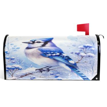 Imagem de TSENQUE Blue Jay Art Print Fall Mailbox Covers Magnetic Seasonal Vinyl Mail Box Wrap Summer Modern Mailbox Decorações Tamanho padrão 52,6 x 45,8 cm