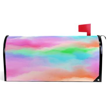 Imagem de TSENQUE Capas decorativas para caixa de correio de vinil magnético envoltórios de caixa de correio de inverno decorações de caixa de correio moderna abstrato colorido nuvem arco-íris tamanho padrão