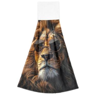 Imagem de Joitme Toalhas de mão para pendurar no outono, óculos de sol de leão legais, conjunto de 2 toalhas de chá, essenciais decorativos de cozinha altamente absorventes, 46 x 35 cm