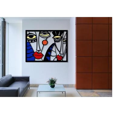 Imagem de REvASIYE Arte de parede de metal – Escultura de rosto moderna abstrata multicolorida inspirada em Picasso – Decoração de parede minimalista para sala de estar, quarto ou escritório – Arte artesanal