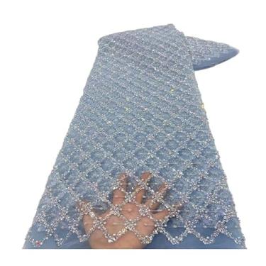 Imagem de 5 Yards Beaded Sequin Lace Fabric Diamond Mesh Embroidery for Wedding Bridal Gowns DIY Crafts(Blue)