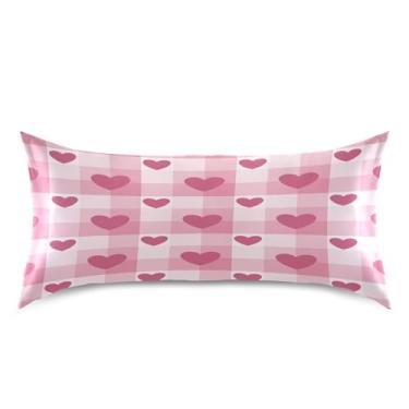 Imagem de Blueangle Fronha de cetim refrescante para cabelo e pele, fronha xadrez xadrez rosa dos namorados, tamanho king 50,8 x 101,6 cm com fecho de envelope (860)