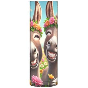 Imagem de Vaso cilíndrico de plástico grande animal sorridente de burros fofos para decoração de quarto floral moderno, 30 cm x 9,9 cm