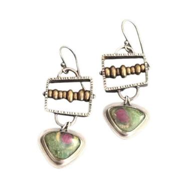 Imagem de Pedra turquesa assimetria oscila brincos para mulheres, jóias ciganas 