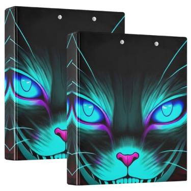Imagem de Fichários personalizados de gato, preto, azul, olhos brilhantes, 3 argolas, 3 anéis, 200 folhas, portfólio, anel, estampado, redondo, fichário, 31,5 x 27 x 6 cm, 1 pacote