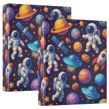 Imagem de Fichários divertidos coloridos de planetas do espaço sideral de 3,8 cm, 3 anéis, 200 folhas, caderno, fichário de apresentação, 31,5 x 27 x 6 cm, pacote com 2