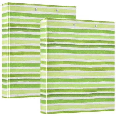 Imagem de Fichário listrado verde limão com três anéis de 3 cm, 200 folhas, fichário fofo para cadernos, 31,5 x 27 x 6 cm, pacote com 2