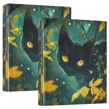 Imagem de Fichários pretos personalizados com 3 anéis florestais de 3 cm com 200 folhas, pastas de caderno, anel redondo, fichário de apresentação, 31,5 x 27 x 6 cm, pacote com 2