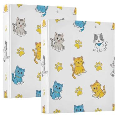 Imagem de Fichários de 3 anéis personalizados de gatos fofos com pata amarela de 3 cm comporta 200 folhas, pastas, anel redondo, receitas, 31,5 x 27 x 6 cm, 1 pacote