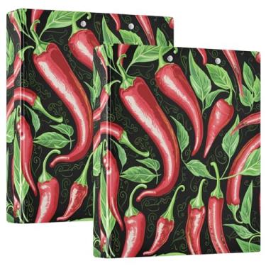 Imagem de Fichários de 3 anéis de folhas verdes com pimentas vermelhas de 3 cm com padrão de 200 folhas, fichário de escritório, 31,5 x 27 x 6 cm, 1 pacote