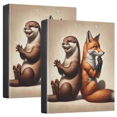 Imagem de Fichário Cheerful Otter Fox Brown com 3 anéis, pacote com 2, PVC, comporta 200 folhas, fichário grande com três anéis