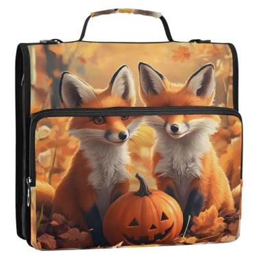 Imagem de Fichários fofos de 3 anéis florestais de outono com 3 anéis de 3,8 cm D com zíper, fichário com alça para bolsa de ensino médio, suporte para 500 folhas