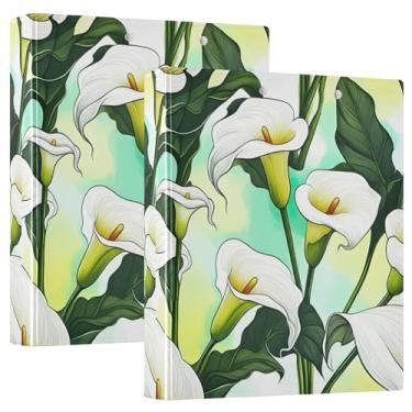 Imagem de Flores personalizadas lírios de calla brancos tropicais fichários de três anéis 1,5 polegadas, 200 folhas, 3 pastas de anel, fichário de receita de anel redondo, 31,5 x 27 x 6 cm, 1 pacote