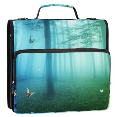 Imagem de Fichários de desenho animado de 3,8 cm, 3 anéis, floresta, floresta, borboletas, organizador de fichário com zíper, vários bolsos, pasta grande para portfólio com alça bolsa escolar