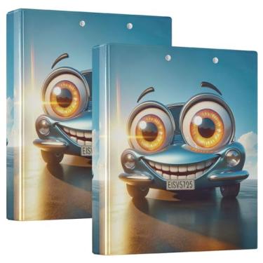 Imagem de Fichários de carro engraçados de desenho animado de 3 cm, 3 argolas, 200 folhas, pastas de portfólio de impressão fofa, fichário de receita de anel redondo, 31,5 x 27 x 6 cm, 1 pacote