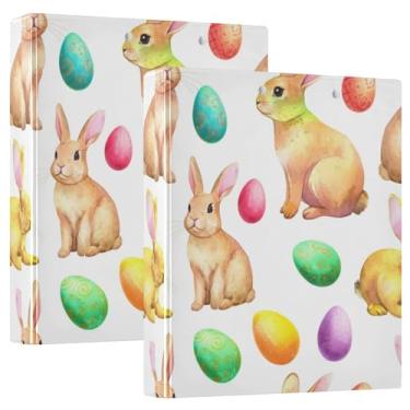 Imagem de Coelhos ovos de páscoa brancos 3 argolas de 3 cm comporta 200 folhas, portfólio de pastas fofas, anel redondo, floral, fichário resistente, 31,5 x 27 x 6 cm, 1 pacote