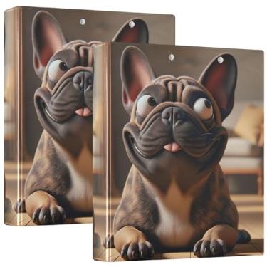 Imagem de Fichário engraçado para cães buldogue francês, 3 argolas de 3 cm, comporta 200 folhas, 3 pastas de anéis, fichário de receita de anel redondo, 31,5 x 27 x 6 cm, 1 pacote