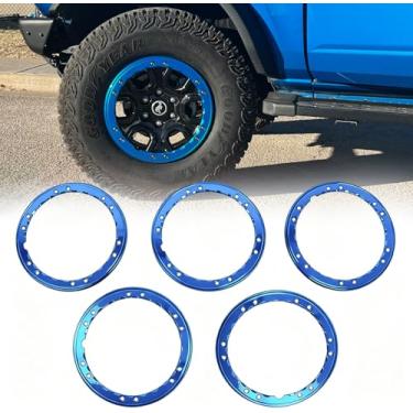 Imagem de Broaddict Kit de anéis de acabamento de roda de bloqueio de contas 5X adequado para pacote Ford Bronco Sasquatch 2021-2025 Anéis de beleza azul