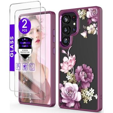 Imagem de DagoRoo Capa para S26 Ultra + protetor de tela de vidro temperado, proteção de grau militar, TPU macio e fino + PC rígido, capa com estampa de flor transparente para meninas e mulheres para S26 Ultra