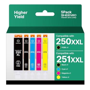 Imagem de SHEENGO Cartuchos de tinta 250 e 251 compatíveis com 250 251 cartuchos de tinta para PIXMA MX922 MX920 IX6820 IP8720 MG7520 MG5520 MG7100 MG7120 MG6320 MG6620 IP8720 impressora Casa (pacote com 5)