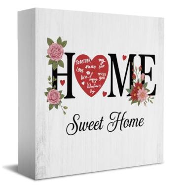 Imagem de Presente de Dia dos Namorados, Sinal de Caixa para Casa Doce Casa de Fazenda Decoração de Mesa para Casa Quarto Sala de Estar Cozinha Mesa Prateleira, Presentes de Aquecimento de Casa 12 x 12 cm