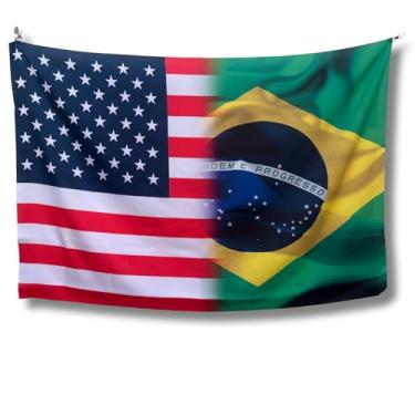 Imagem de Bandeira Decorativa Brasil e EUA, Mesclada, 150x100cm, Decoração Interna e Externa, Oxford Premium, Sublimação Laser, Dupla Nacionalidade