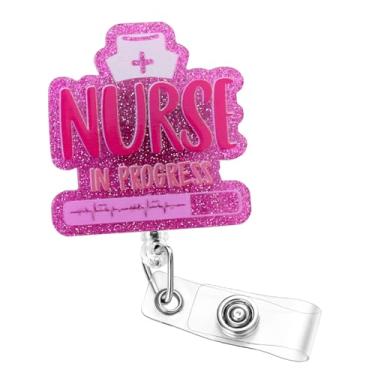 Imagem de Soleebee Carretel de crachá engraçado de enfermeira em andamento, lindo suporte retrátil para crachá de trabalho, clipe de crachá de identificação com clipe jacaré giratório de 360° para estudantes RN