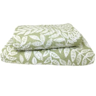 Imagem de Jogo Toalha de Banho e Rosto Felpuda 2 Peças - Algodão com Detalhes em Viscose e Alta Absorção (Nature Verde)