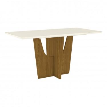 Imagem de Mesa de Jantar com Tampo de Vidro 160cm Vértice Móveis Henn Nature/off White