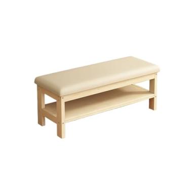 Imagem de Armários para sapatos com prateleiras para sapatos Banco de rack sapato, banco entrada madeira maciça, armazenamento multi-função dupla camada sala estar sofá fezes(Beige,100 * 30 * 45cm)