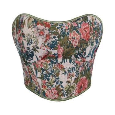 Imagem de Corset Feminino Justo Com Decote Em V E Amarração Em Renda Jacquard Pa
