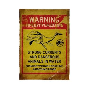 Imagem de Placa De Advertência Vintage De Dinossauro, Pôster Retrô, Arte Estétic