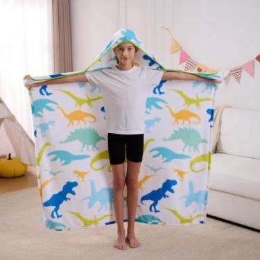 Imagem de Cobertor infantil com capuz de dinossauro com alças — lã de flanela estampada macia e aconchegante, 113 cm × 127 cm para descansar, noites de cinema, festas do pijama e brincadeiras