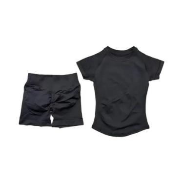 Imagem de Conjunto De Yoga Fitness Feminino Sem Costura De Manga Curta 2 Peças I