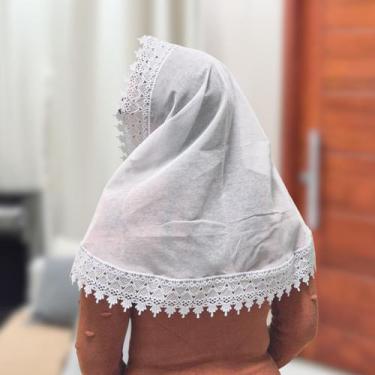 Imagem de Véu Ccb Congregação Cristã Renda Guipir Floral Larga Adulto (Mônica) -