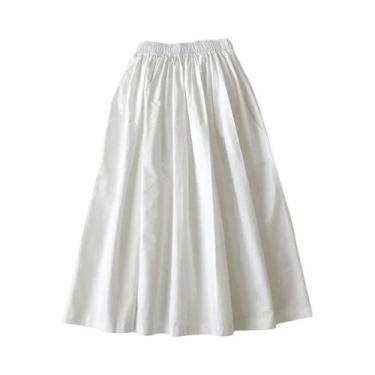 Imagem de Saia Longa Plissada Branca De Cintura Alta Para Mulheres, Comprimento 