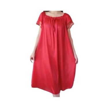 Imagem de Camisola De Noite plus Size Em Seda Gelada Com Renda E Decote Em V, Pi