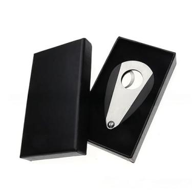 Imagem de JDIME Cortador de charutos de aço inoxidável personalidade plana afiada lâmina dupla acessório ferramenta (caixa de presente de lascas de madeira)