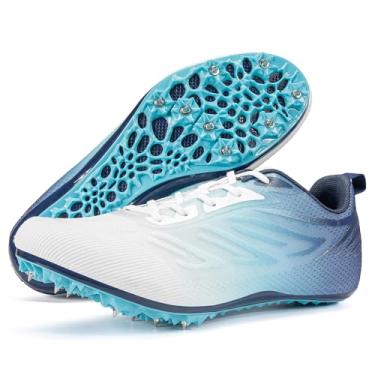 Imagem de Ifrich Tênis de corrida masculino e feminino Track and Fields para atletas e velocistas, tênis de corrida Spikes para estudantes, meninos e meninas, Preto, azul, 36