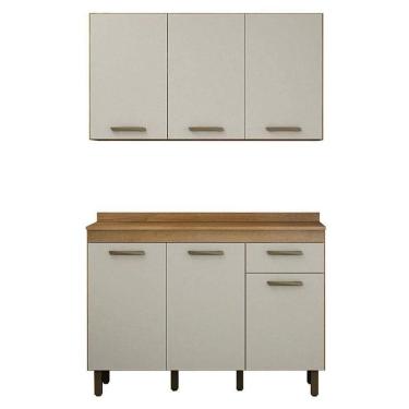 Imagem de Armário Aéreo E Balcão De Cozinha São Luís Cinamomo Off White - Valdemóveis